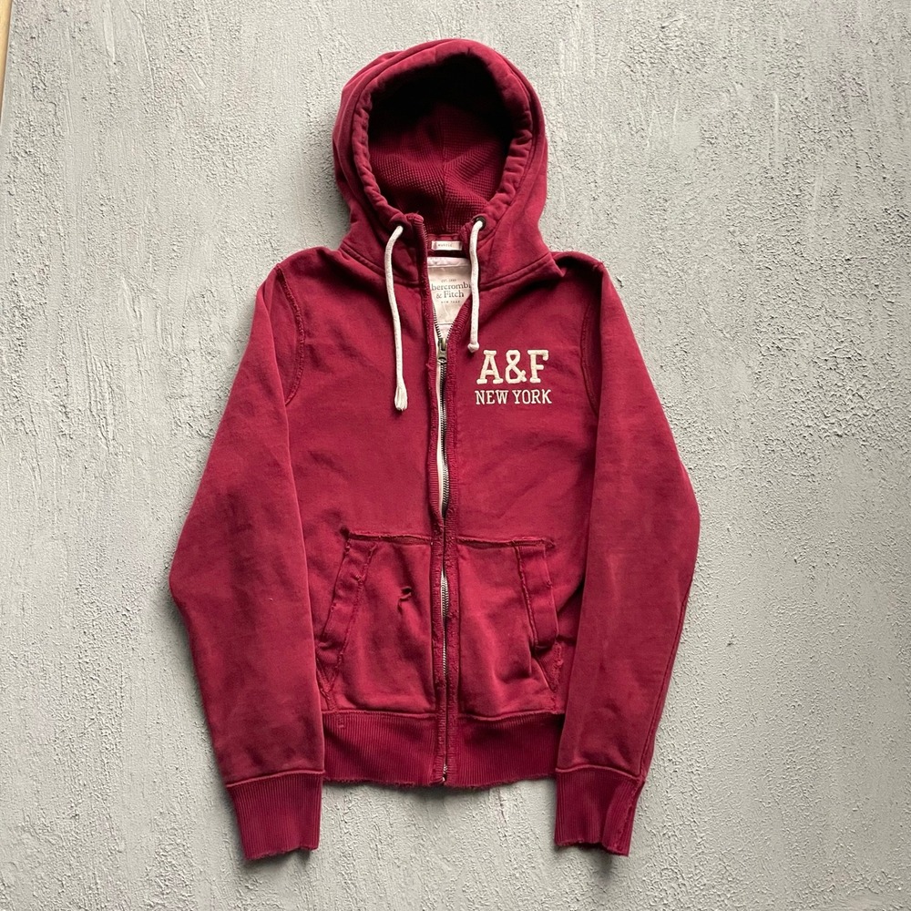 Vintage Abercrombie & Fitch Distressed Zip Up Hoodie Mens Large Burgundy 2000s